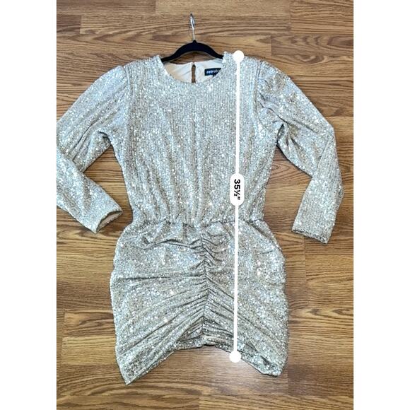 RETROFÊTE Gold Flynn ruched sequined tulle mini dress size L - Picture 4 of 15